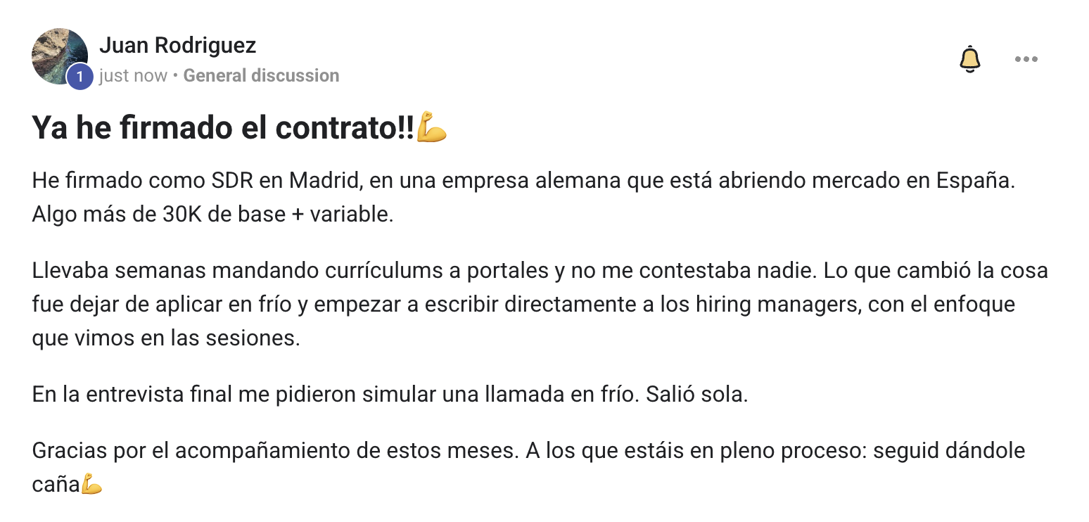Testimonio de Juan Rodriguez — firmó como SDR en Madrid, +30K base + variable